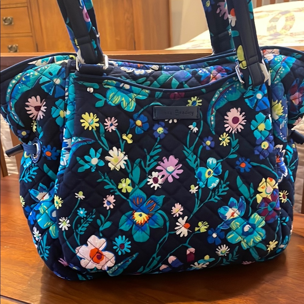 Vera Bradley Shoulder Bag — Iconic Glenna Satchel; Moonlight Garden Pattern